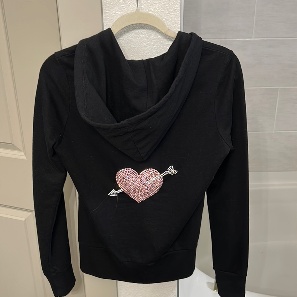 Twisted Heart Black Hoodie with jeweled Heart ❤️ on back - medium